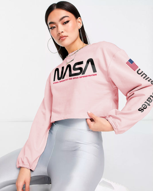 CROP BUZO NASA ROSA ESTAMPADO NEGRO BANDERA