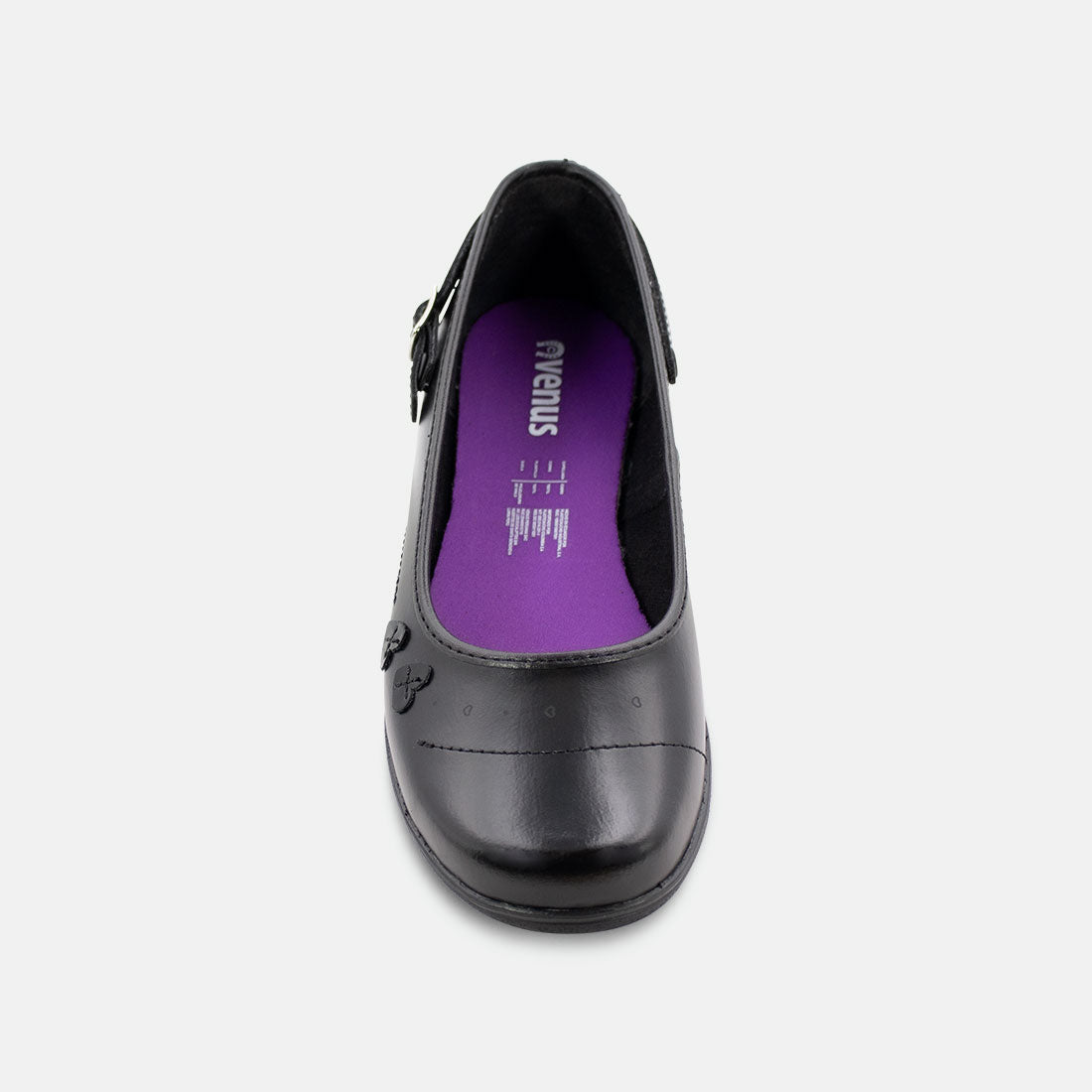 ZAPATOS DAMA ESCOLARES NEGROS CON CORREA AJUSTABLE Y DETALLE DE DOS CORAZONES
