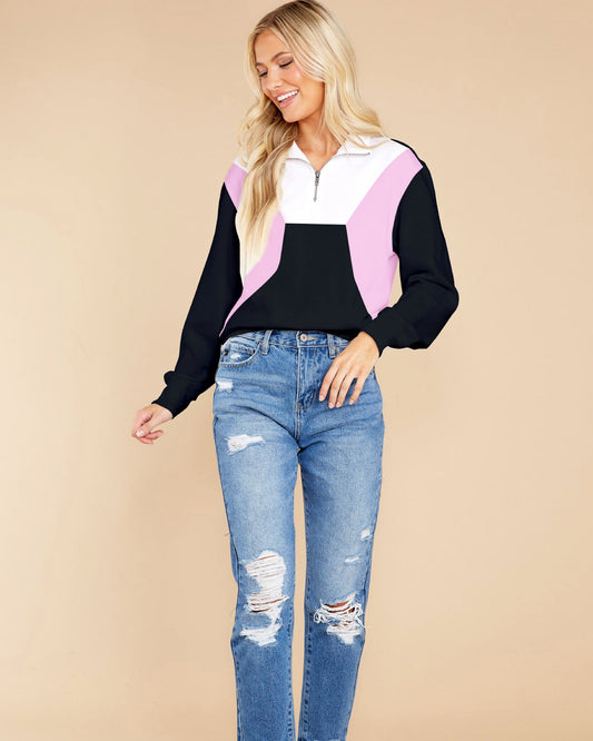BUZO CON CIERRE ROSA Y NEGRO