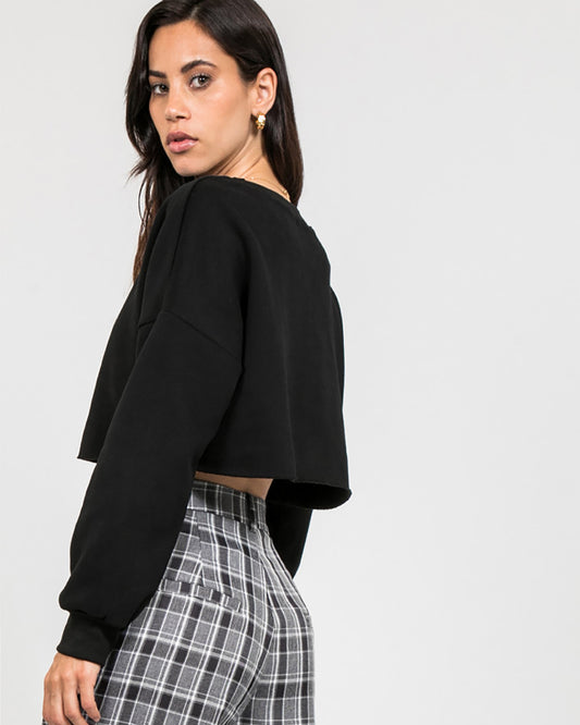 CROP BUZO NASA NEGRO ESTAMPADO LIDA