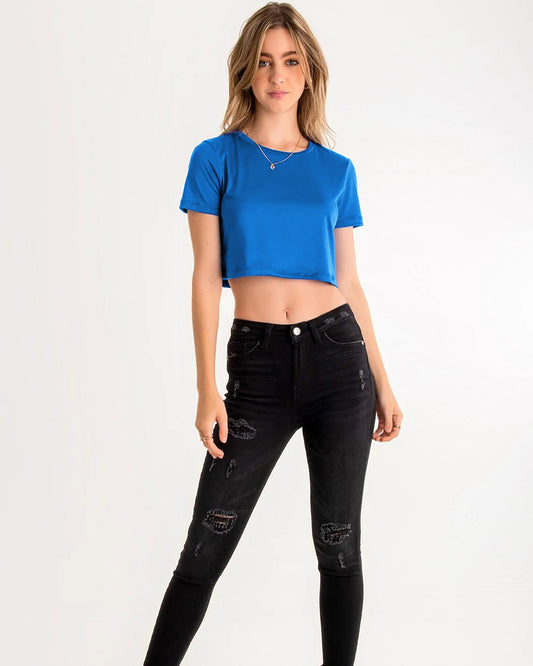 CROP TOP RIBB AZUL