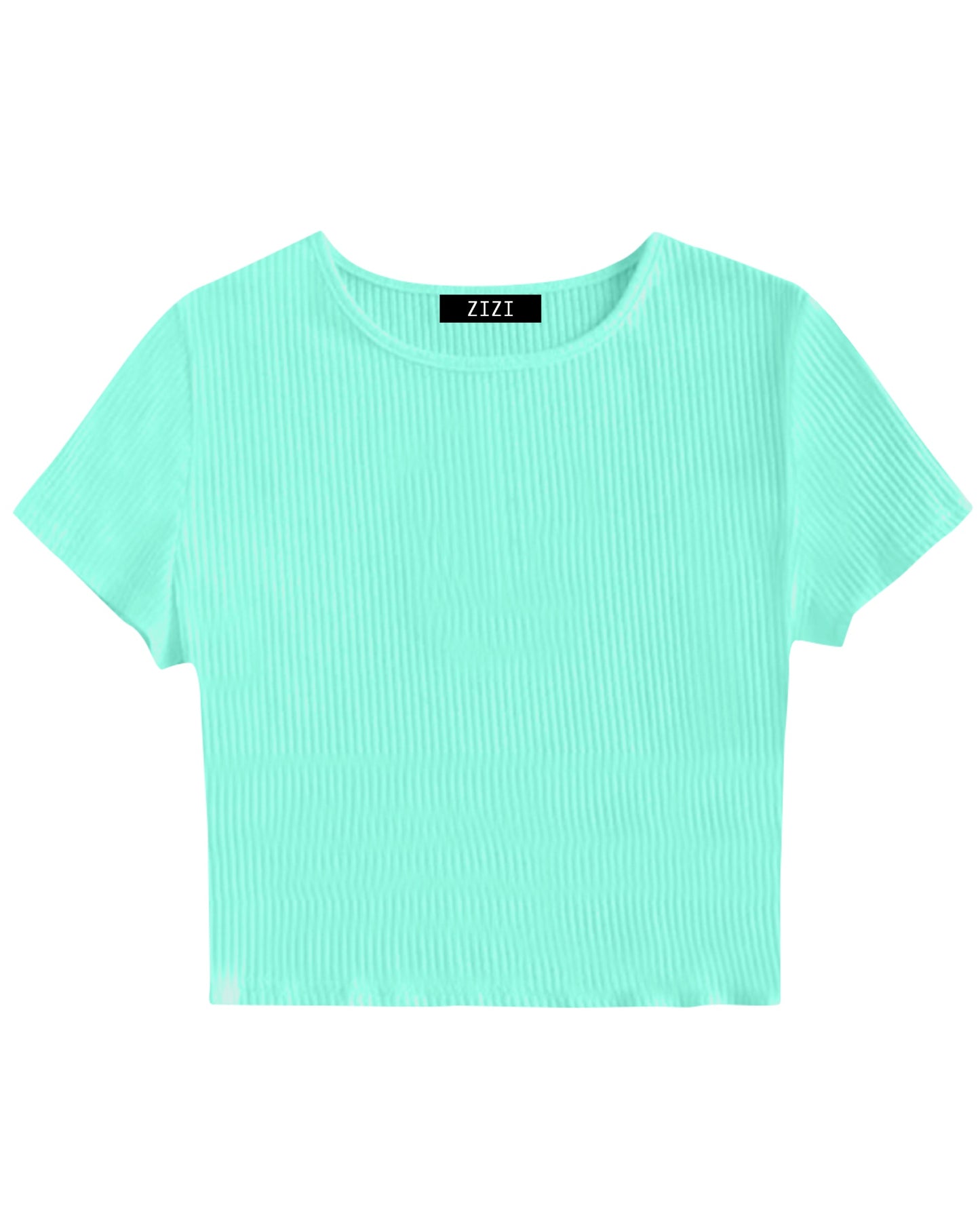 CROP TOP RIBB CELESTE
