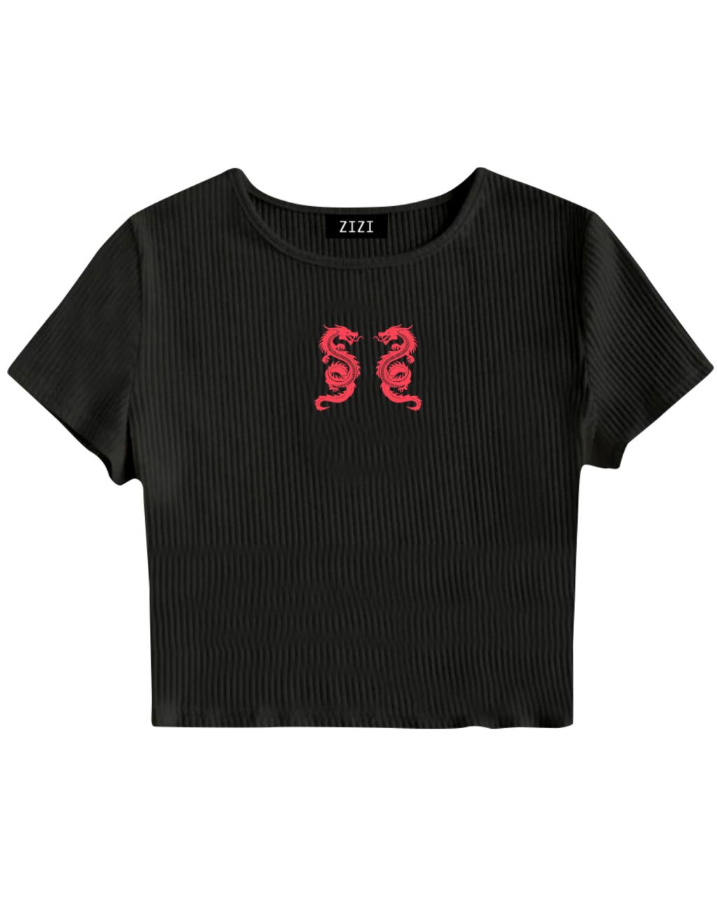 CROP TOP RIBB NEGRO DOS DRAGONES