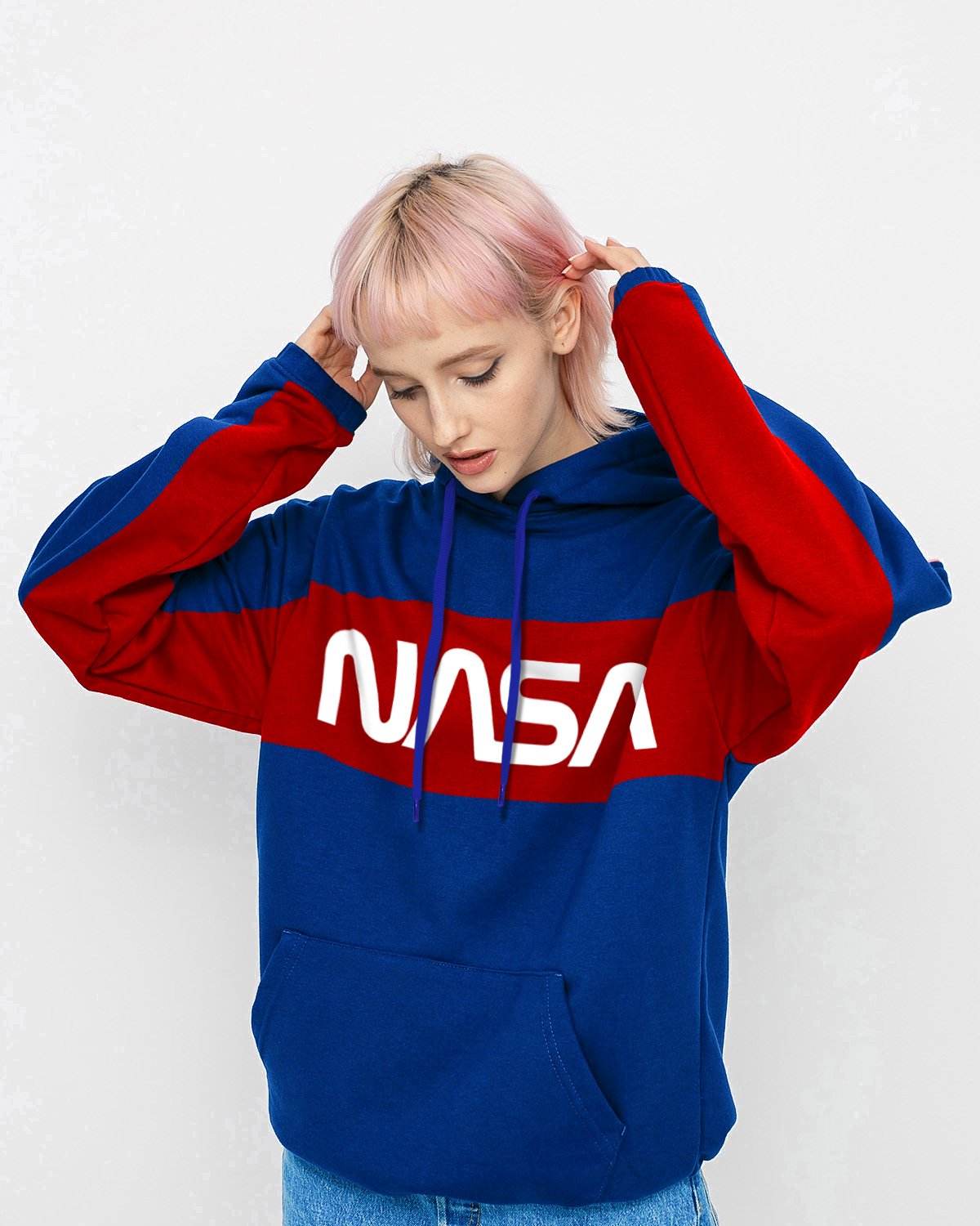 HOODIE NASA AZUL CON ROJO