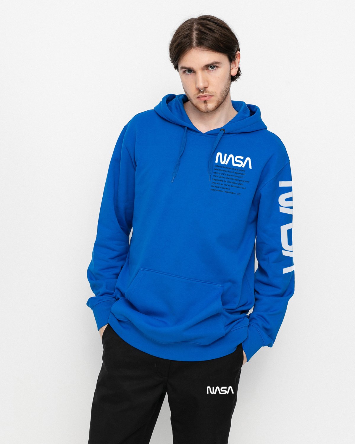 HOODIE NASA AZUL LOGO BLANCO