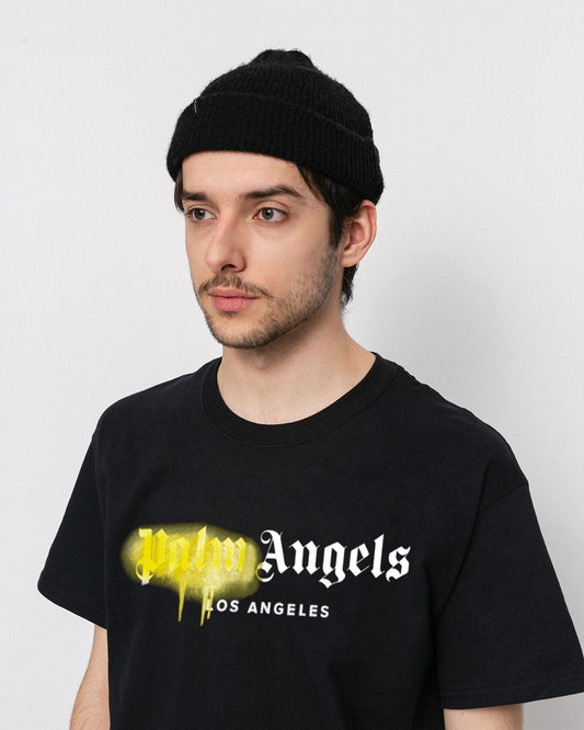 CAMISETA PALM ANGELS NEGRA SPRAY AMARILLO