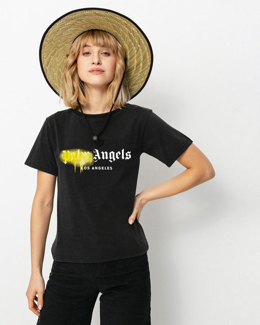 CAMISETA PALM ANGELS NEGRA SPRAY AMARILLO