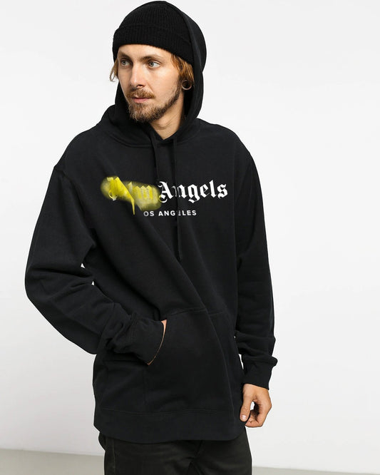 HOODIE NEGRO PALM ANGELS SPRAY AMARILLO UNISEX