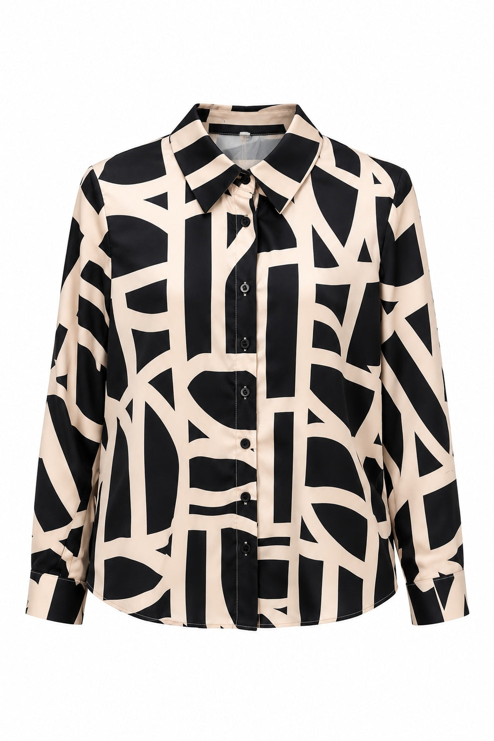 BLUSA CAMISERA ESTAMPADO GEOMETRICO BLACK & BEIGE