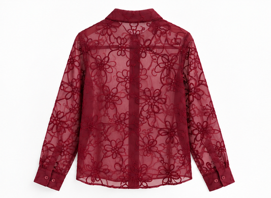 BLUSA VINO CON BORDADO FLORAL EN RELIEVE