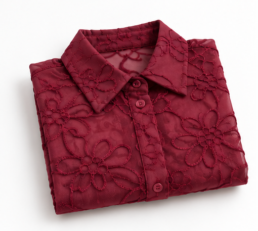BLUSA VINO CON BORDADO FLORAL EN RELIEVE