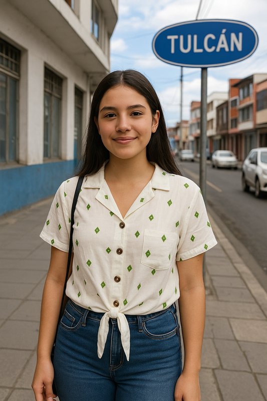 BLUSA ABOTONADA DE CUELLO MANGA CORTA CORTE SUELTO