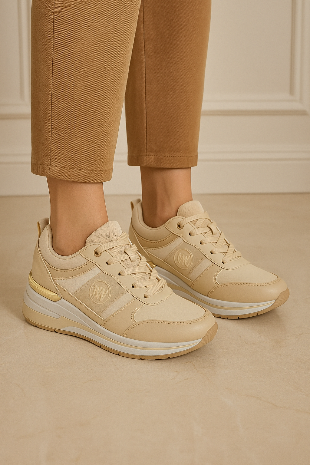 ZAPATO DEPORTIVO DAMA PLANTA ALTA DORADO/PLATEADO