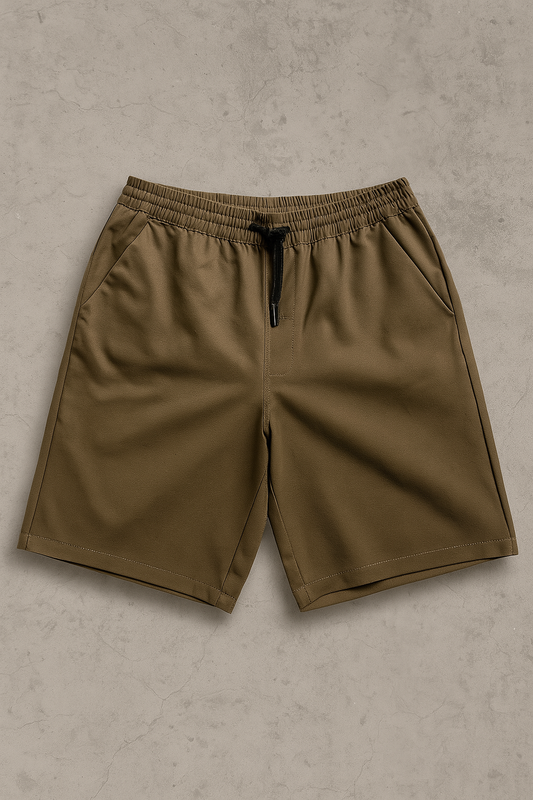 SHORT HOMBRE CAFÉ CON ELÁSTICO + CORDÓN AJUSTABLE