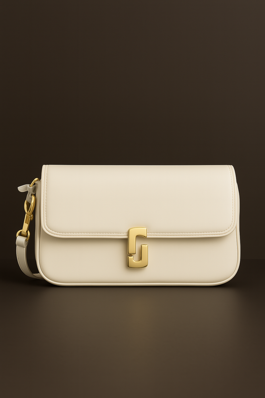 CARTERA BOLSO BLANCO HUESO BROCHE DE ORO VARIOS SERVICIOS + CORREA