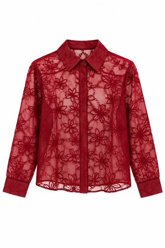 BLUSA VINO CON BORDADO FLORAL EN RELIEVE