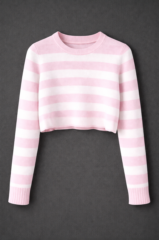 SUÉTER CROPPED A RAYAS ROSADO Y BLANCO