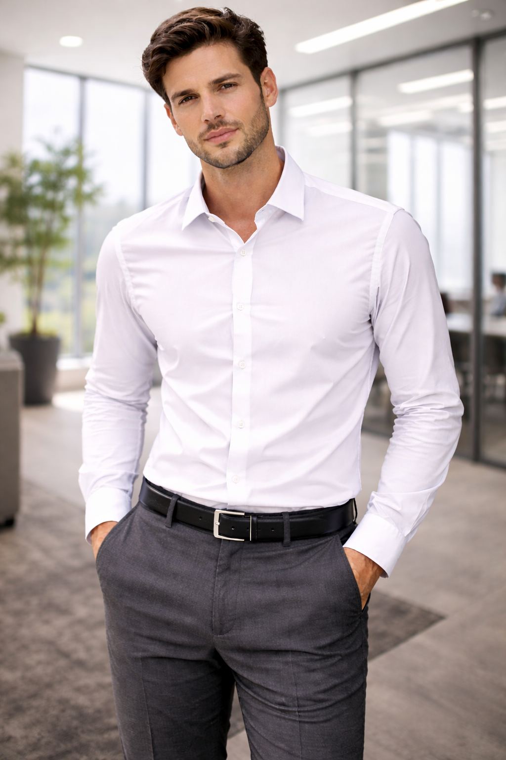 CAMISA BLANCA SLIM FIT MANGA LARGA JOHNNY COTTON