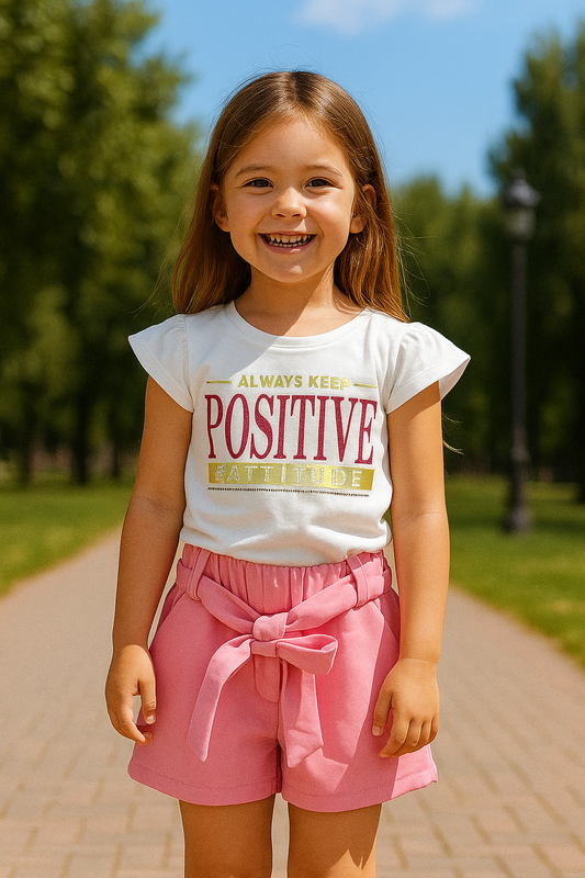 CONJUNTO NIÑA CAMISETA ESTAMPADA CON VOLANTES EN LAS MANGAS + SHORT