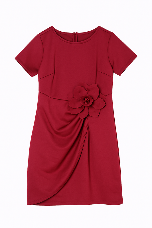 VESTIDO FORMAL CON DETALLE FLORAL EN 3D EN EL LADO DERECHO DE LA CINTURA PARA LUCIR ESPECTACULAR