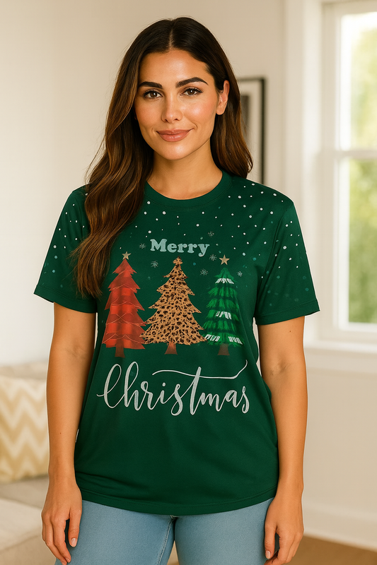 CAMISETA NAVIDEÑA MUJER MERRY CHRISTMAS CON ÁRBOLES