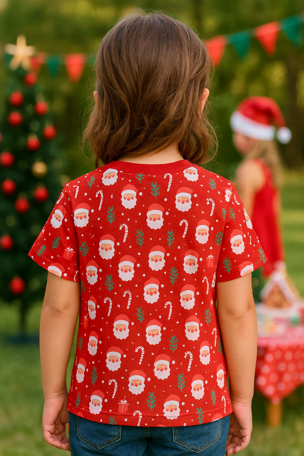 CAMISETA NAVIDEÑA NIÑA ESTAMPADA CON SANTA Y REGALOS