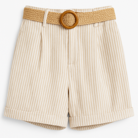 SHORT DAMA CON LINEAS VERTICALES + CORREA CAFÉ
