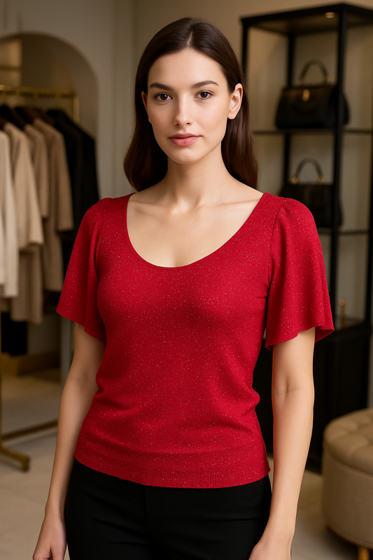 BLUSA DAMA BRILLOS CON APERTURA EN HOMBROS