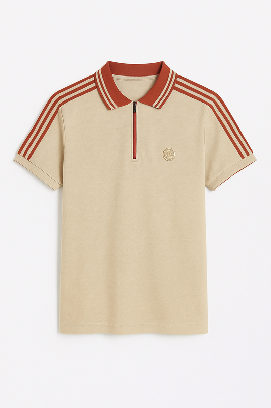 CAMISETA POLO BEIGE CUELLO Y LINEAS HOMBROS TOMATE
