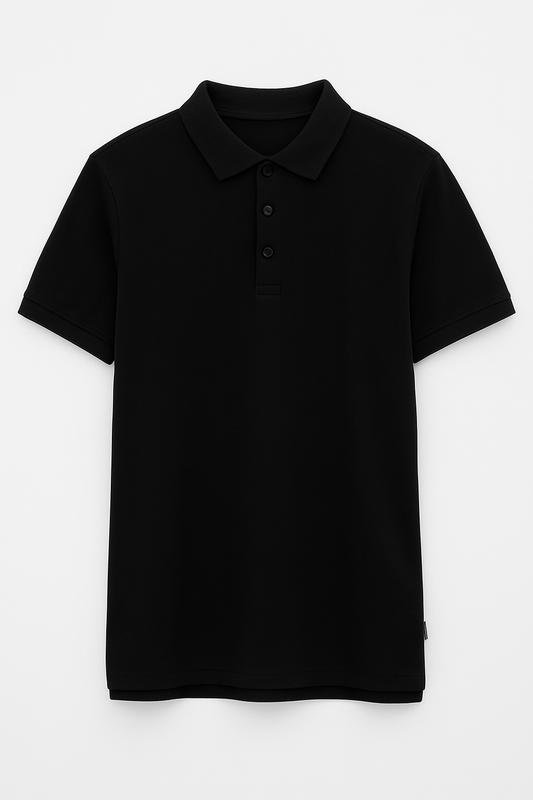 CAMISETA POLO NEGRO SOLIDO CUELLO TEXTURIZADO