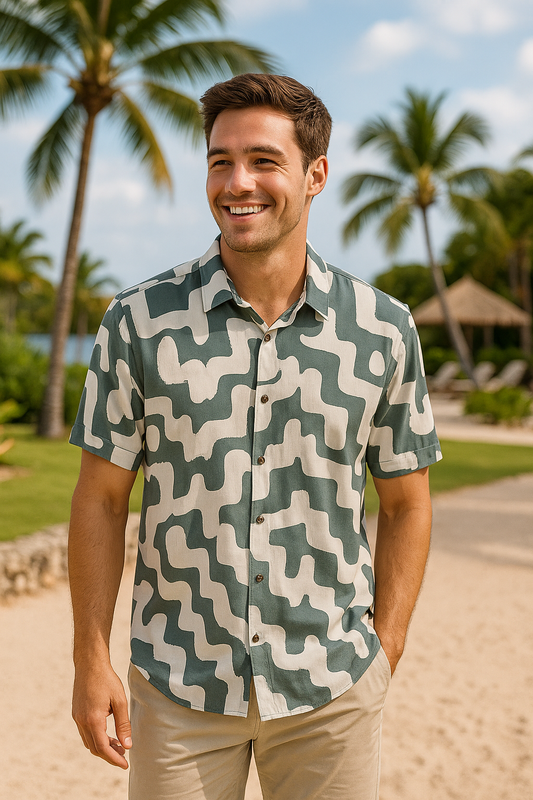 CAMISA HOMBRE MANGA CORTA BLANCO CON VERDE