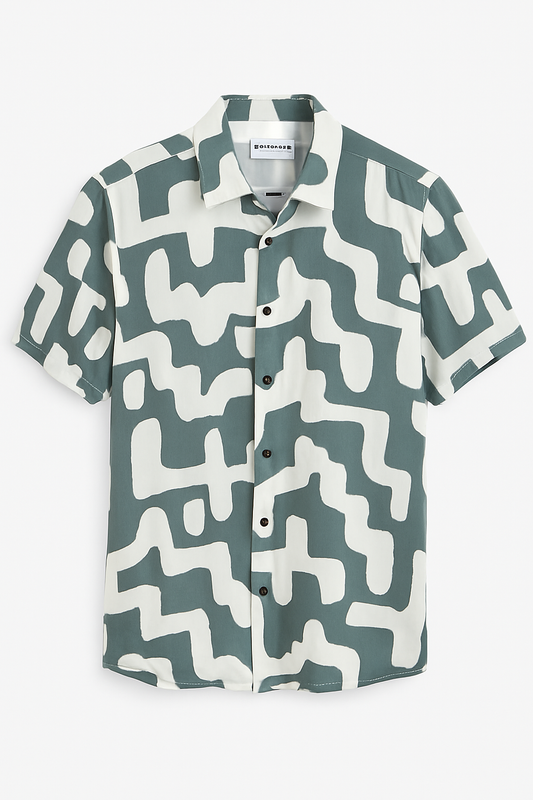 CAMISA HOMBRE MANGA CORTA BLANCO CON VERDE