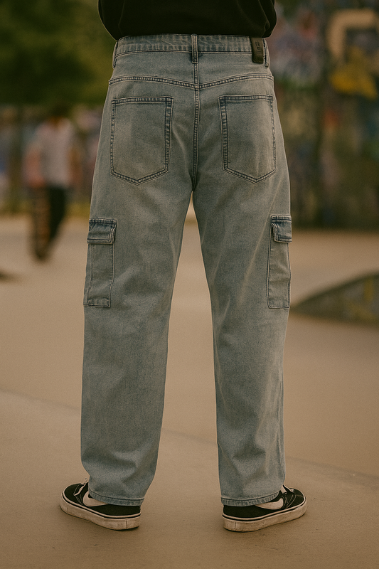 PANTALON JEAN BAGGY CARGO HOMBRE CON BOLSILLOS GRANDES
