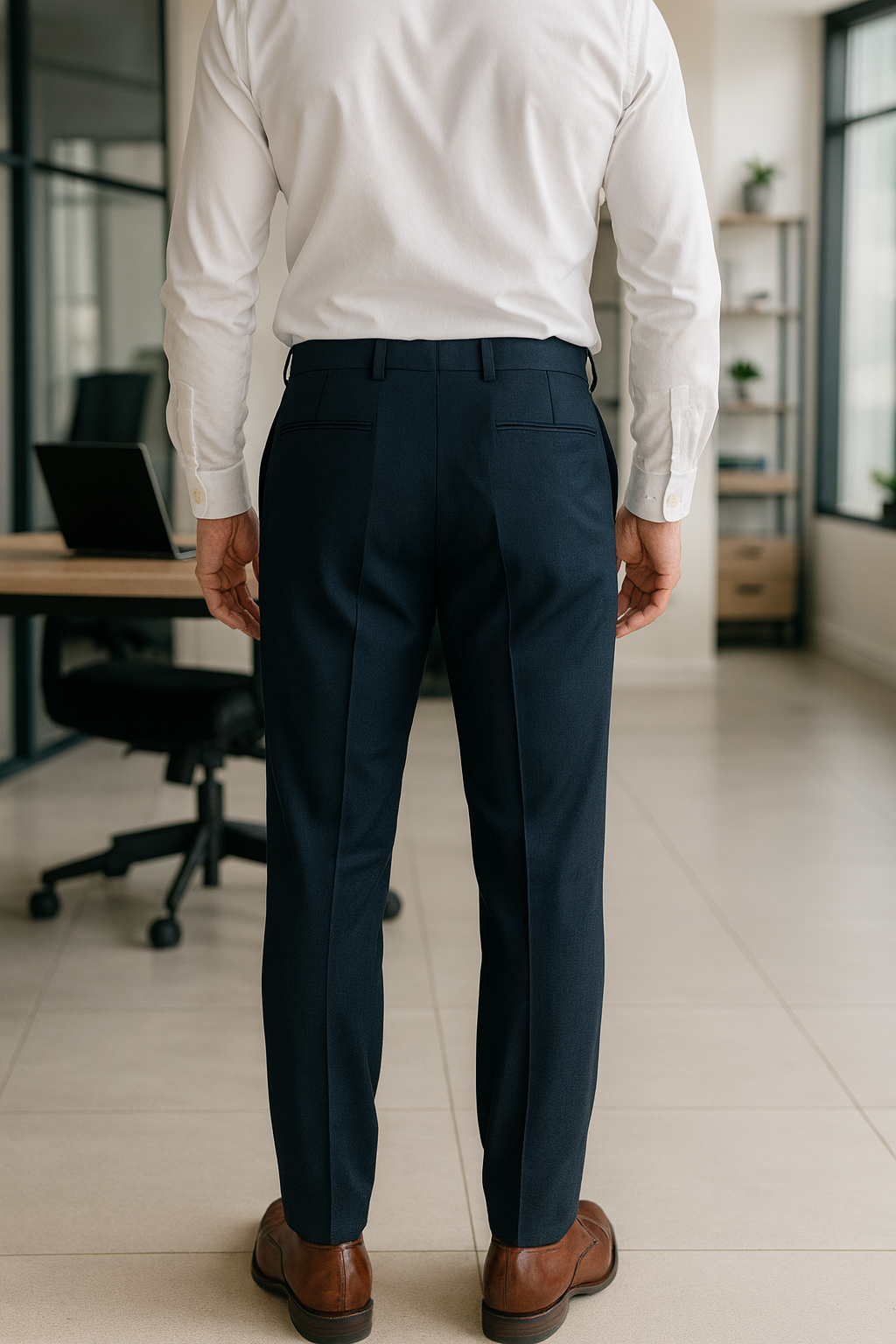 PANTALON DE TELA HOMBRE AZUL MARINO CON BROCHE OCULTO