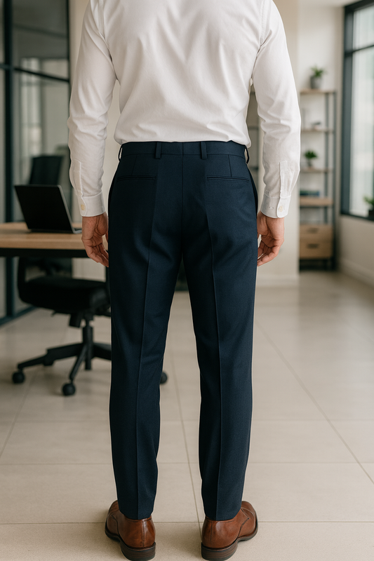 PANTALON DE TELA HOMBRE AZUL MARINO CON BROCHE OCULTO