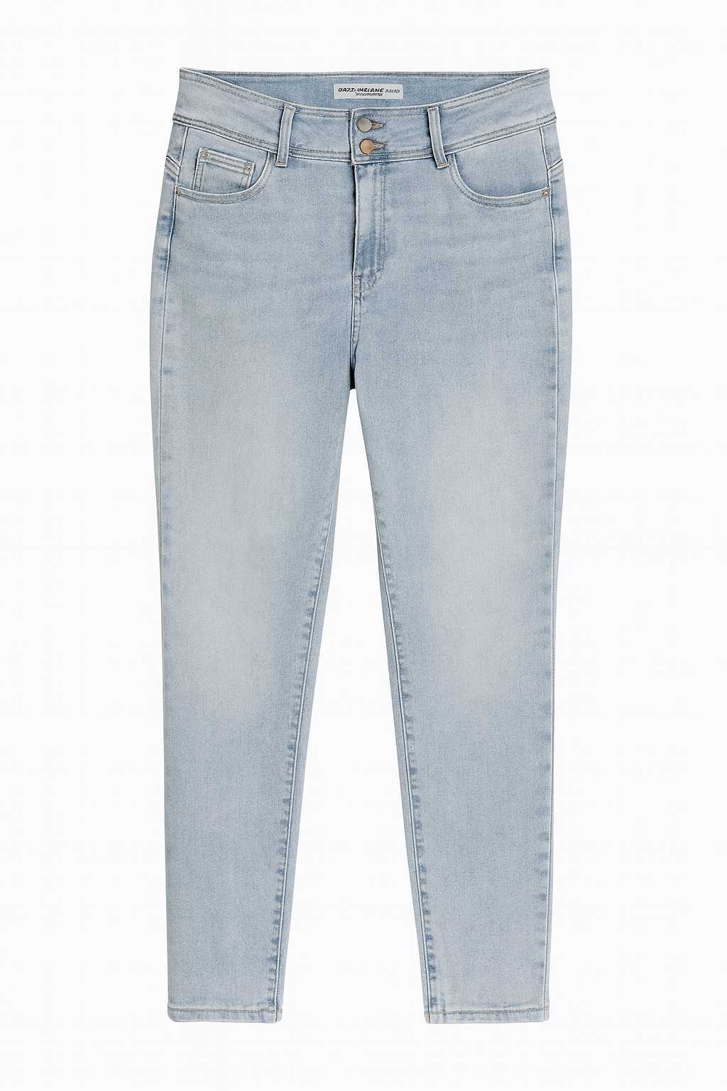 PANTALÓN JEAN DAMA CELESTE GRISACEO JASPEADO SKINNY FIT SIN BOLSILLOS TRASEROS