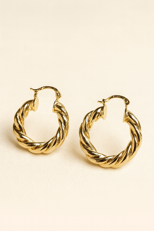 ARETE ARGOLLA BAÑADA EN ORO CON DETALLE TRENZADO F4652