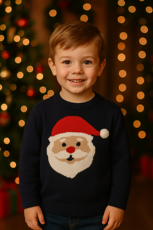 SACO NIÑO DE LANA NAVIDEÑO AZUL