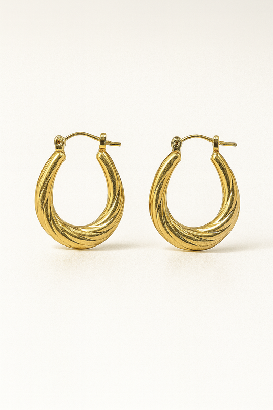 ARETE ARGOLLA DORADA SEMI OVALADA CON RELIEVE TRENZADO F4975