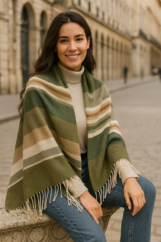CHALINA MULTITONO EN VERDE, CAFÉ Y BEIGE CON FLECOS