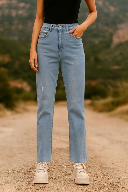 PANTALON JEAN DAMA CORTE RECTO CELESTE STRETCH