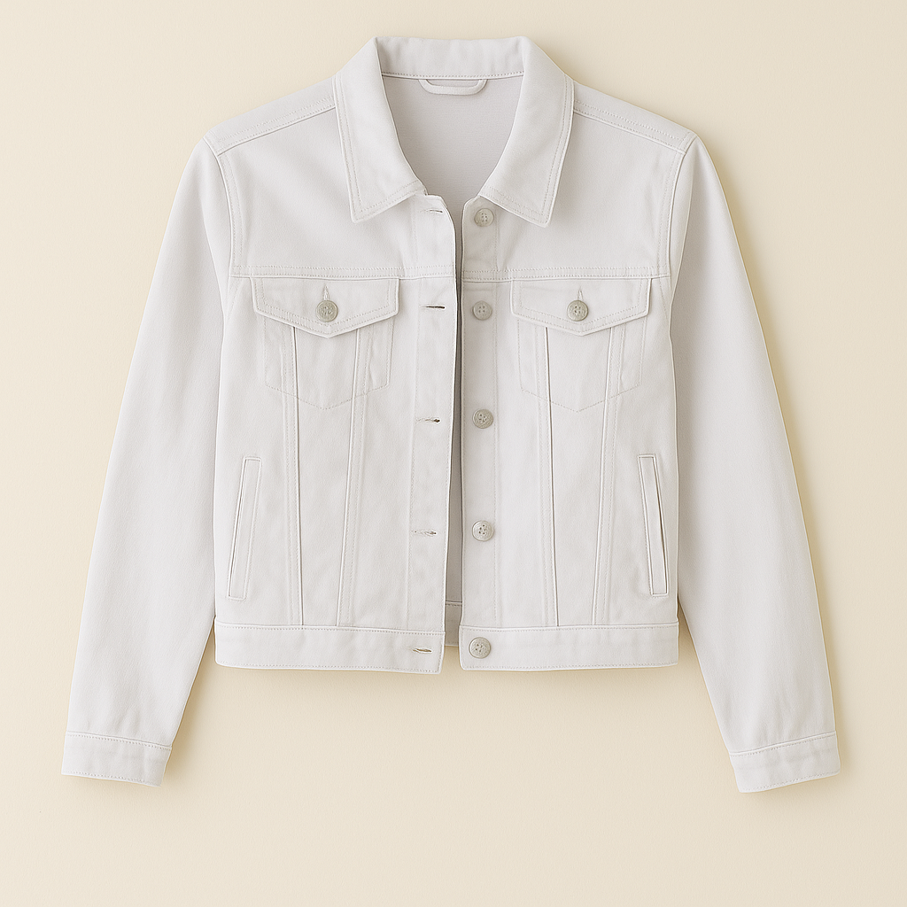 CHAQUETA DAMA TIPO JEAN BLANCA CON BOLSILLOS Y BOTONES
