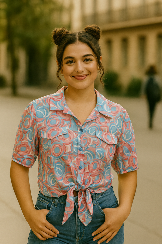 BLUSA DAMA ESTAMPADA AMARRE FRONTAL