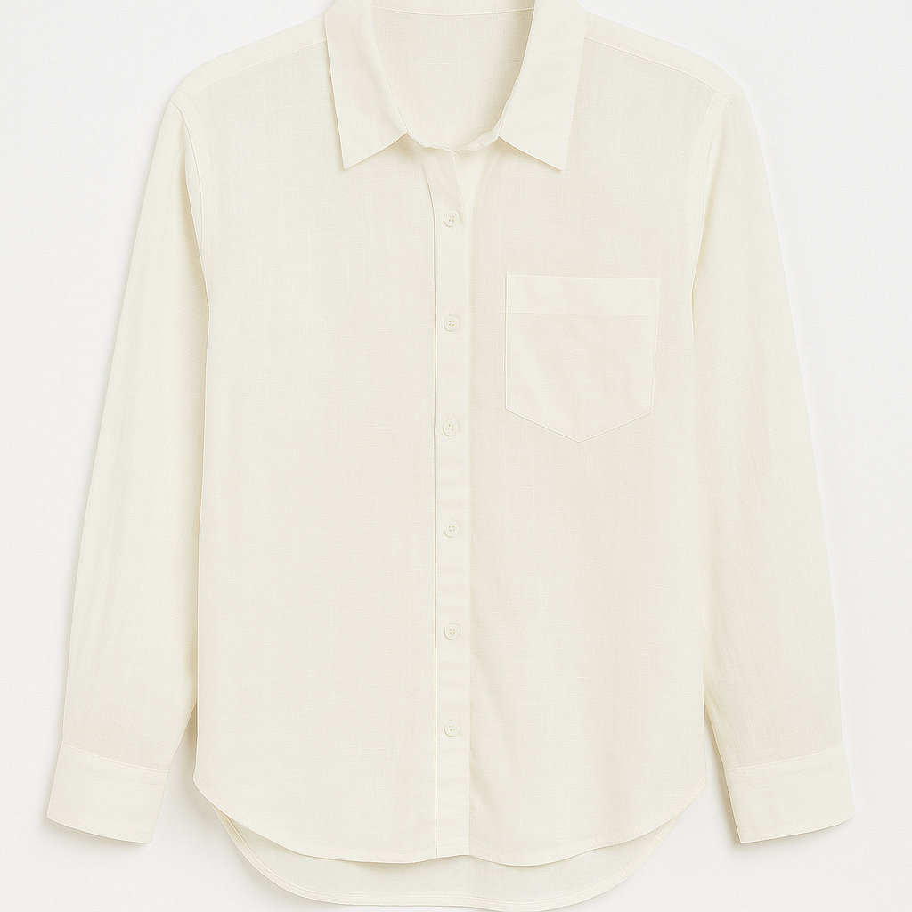 BLUSA DAMA MANGA LARGA BLANCA DE LINO CON BOLSILLO