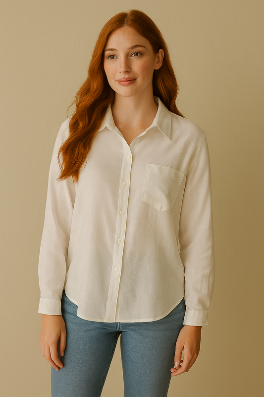 BLUSA DAMA MANGA LARGA BLANCA DE LINO CON BOLSILLO