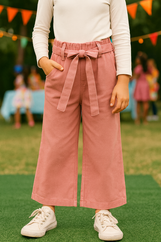 PANTALÓN NIÑA WIDE LEG CON CINTURÓN LAZO