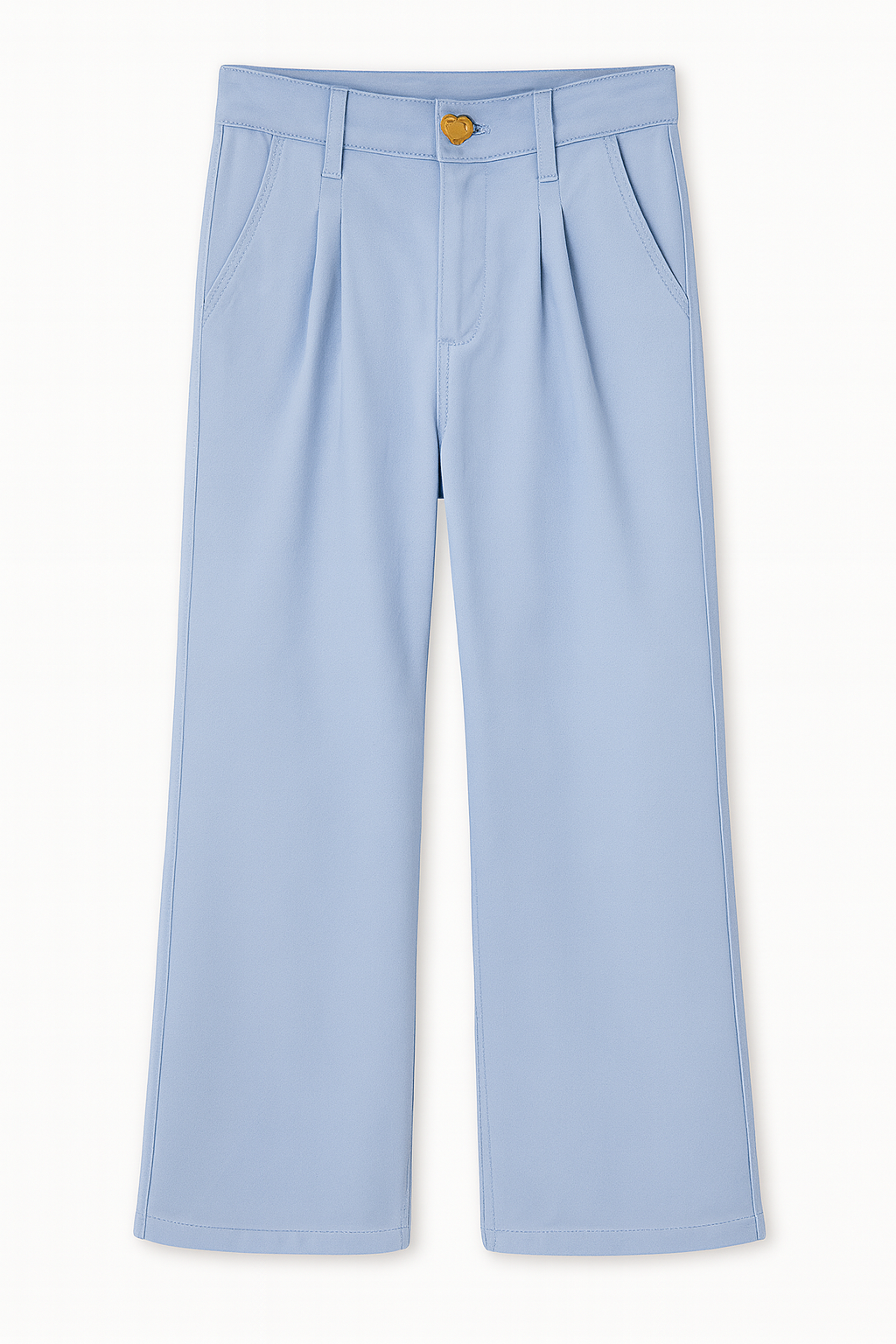 PANTALÓN NIÑA WIDE LEG CON BOTÓN DORADO EN FORMA DE CORAZÓN