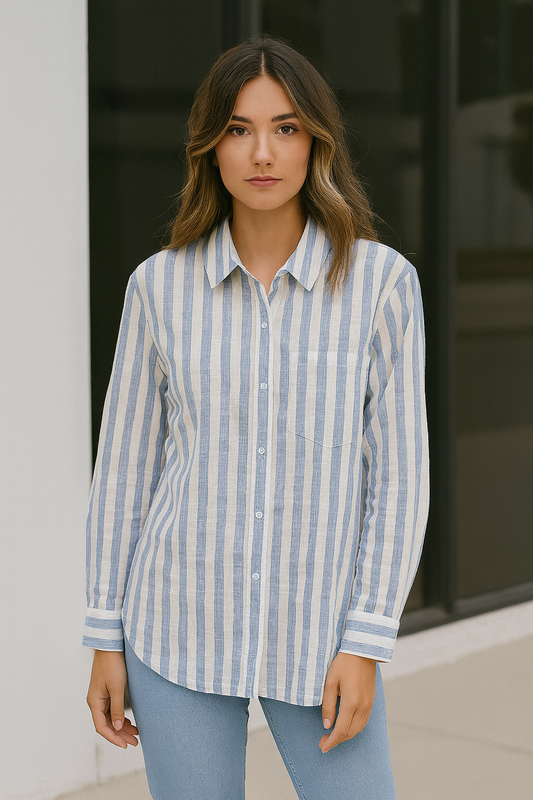 BLUSA DAMA MANGA LARGA A RAYAS AZUL Y BLANCO