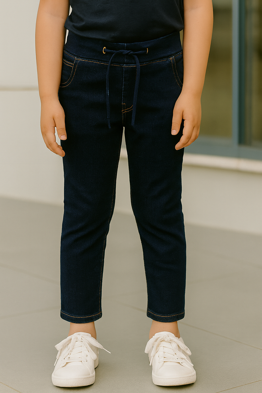 PANTALÓN NIÑO JEAN STRETCH AZUL OSCURO CON CORDÓN