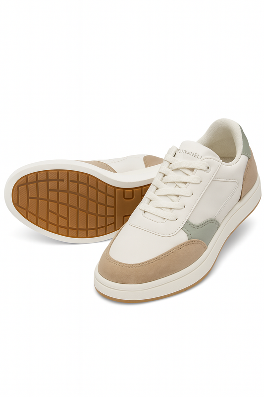 ZAPATOS CASUALES HOMBRE BEIGE CON DETALLES VERDE Y CAMEL